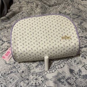 Purple and Cream Floral Cosmetic Bag